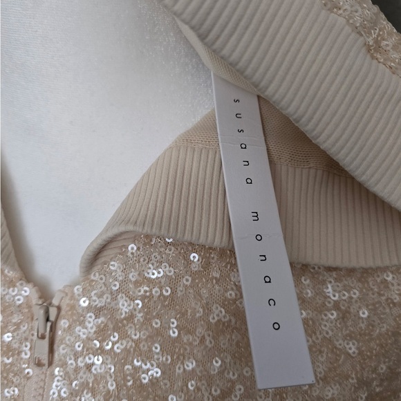 Susana Monaco Cream Sequin Full Zip NWT Women’s Small - Picture 2 of 6